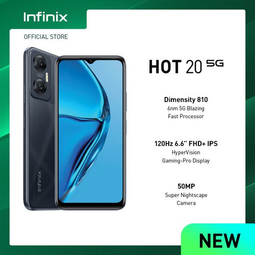 Infinix Hot 20 5G 4/128GB – Up to 7GB Extended RAM - 6.6 FHD+ 120 Hz - Dimensity 810 - NFC