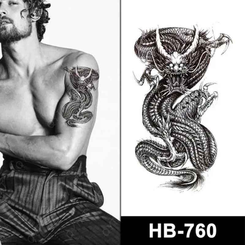 Promo Sale Stiker Tatto/Tato Temporer Waterproof Tahan Lama Motif Naga (HB-760)