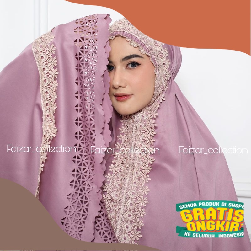 FAIZAR COLLECTION - Mukena Dewasa Syakila Sutra Silk Velvet Premium/ Kembang polkadot