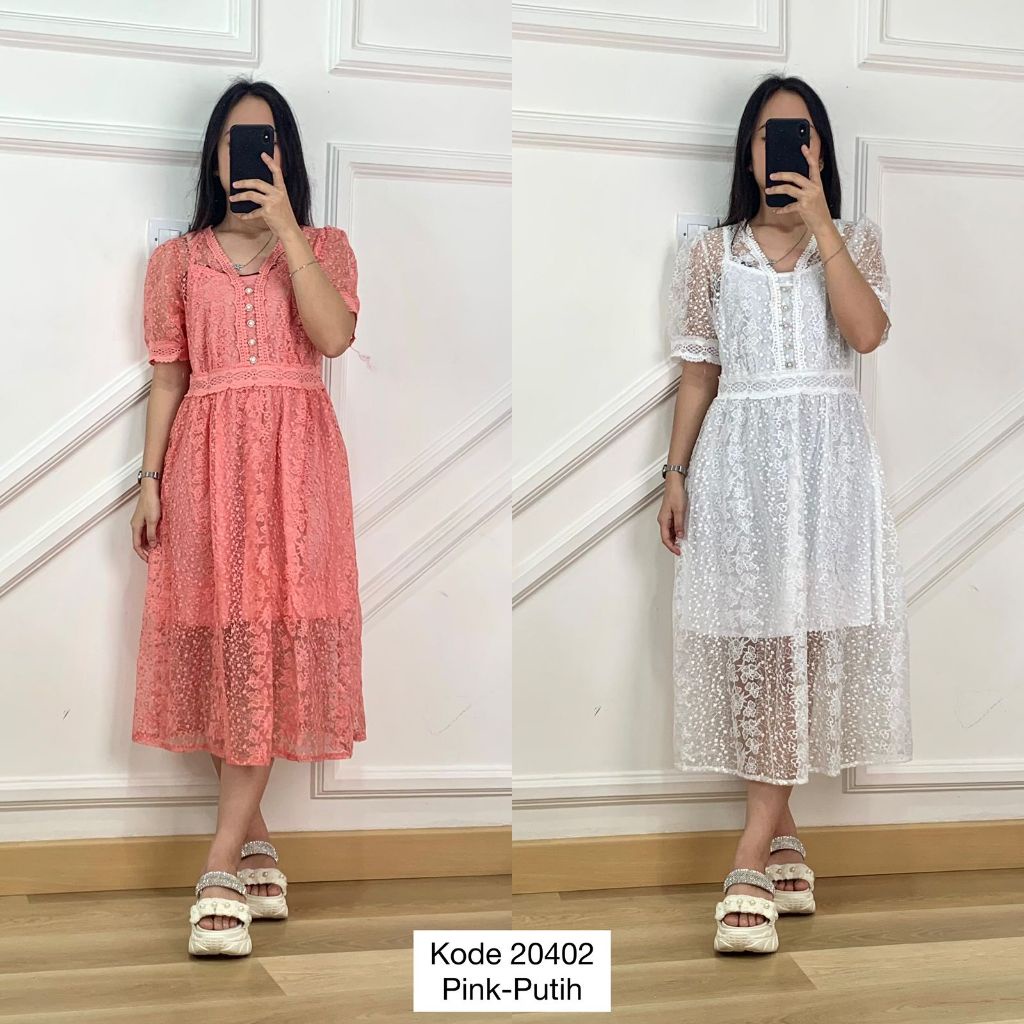 Dress Korean Style White I Dress Casual Korean Style I Baju Wanita Dress