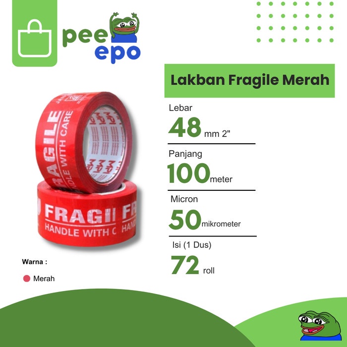 

Lakban Fragile Merah Jangan Di Banting 100 Meter MPI 1 Dus Isi 72 Roll