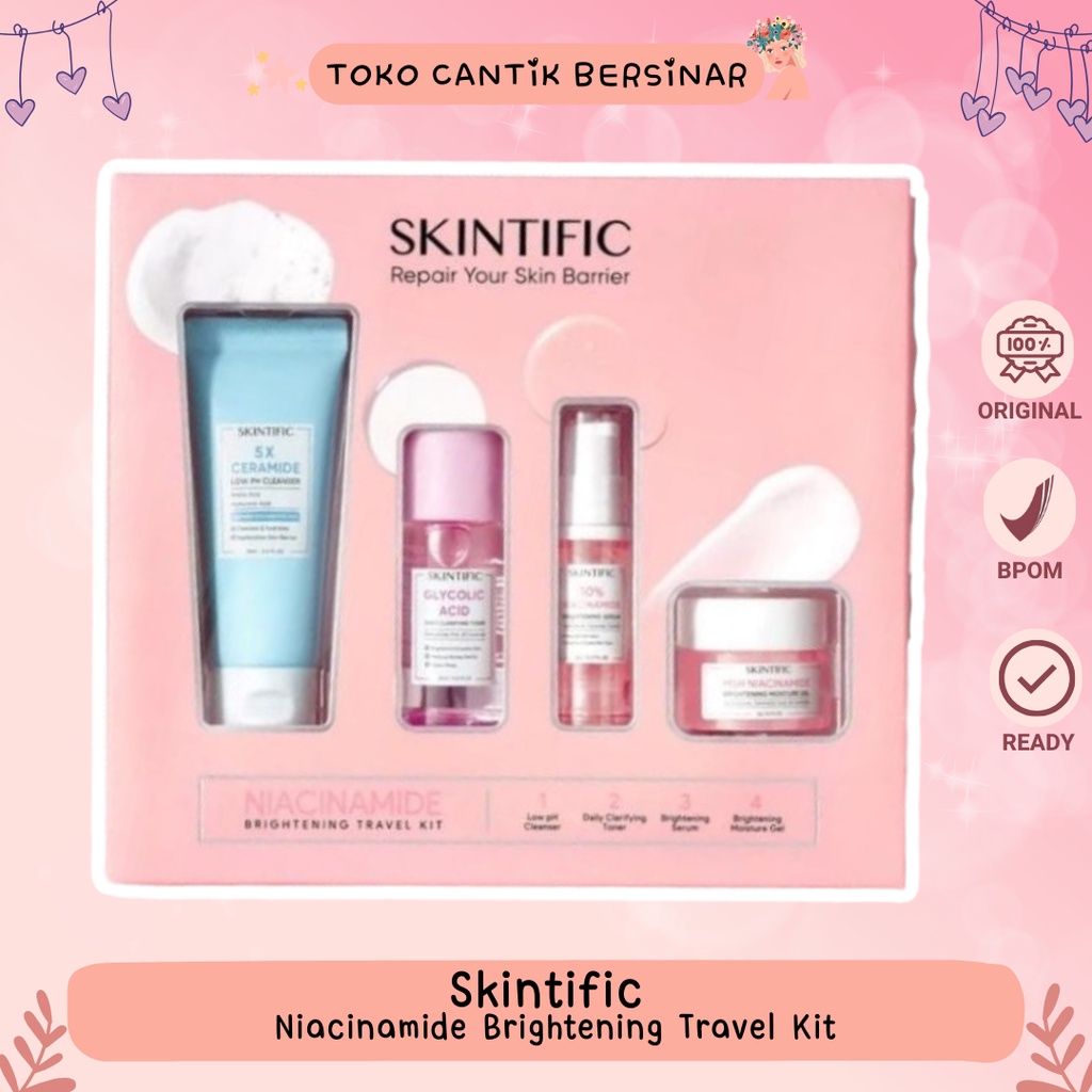 SKINTIFIC MSH NIACINAMIDE BRIGHTENING TRAVEL KIT BPOM Repair Kit Paket pink Mencerahkan  skintifik
