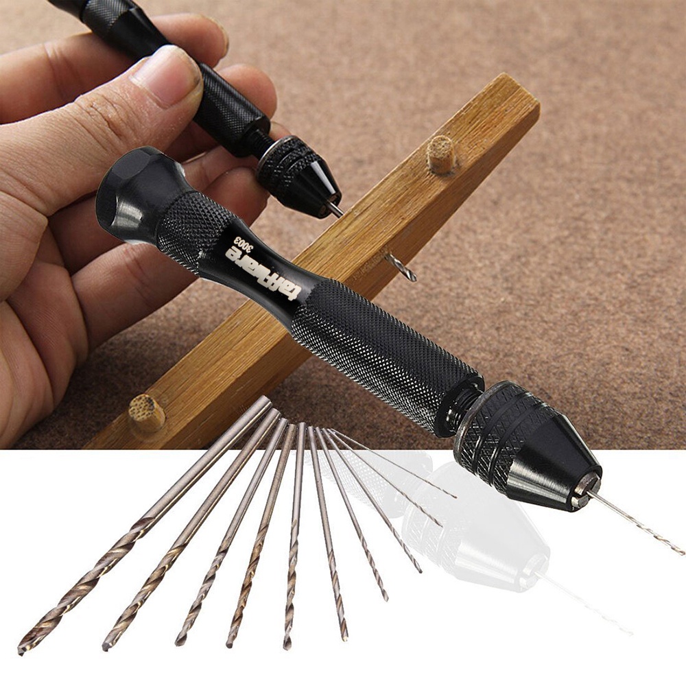 [GROSIR] Bor Mini Manual Bor Tangan Portable Bor Tangan Manual HSS Twist Drills dengan 10 Mata Bor -
