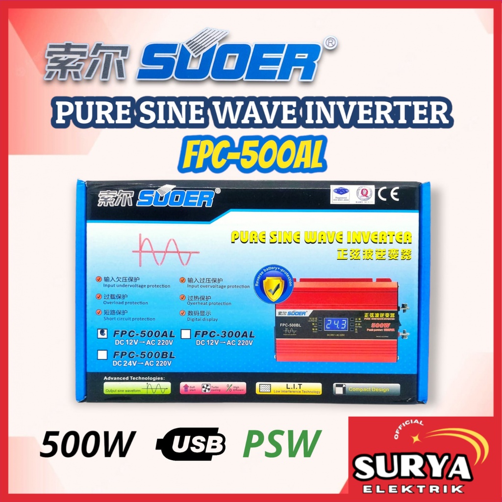 Power Inverter PSW SUOER 500 / 1000 Watt DC To AC Pure Sine Wave