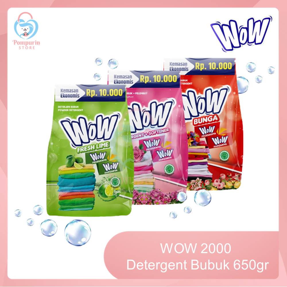 WOW 2000 Detergent Bubuk 500gr - Sejuta Bunga / Freshlime / +Softener