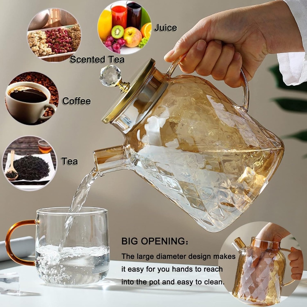 Teko Kaca Teh Kopi Pitcher Borosilicate Glass Kaca Borosilikat Tinggi Ketel Air Dingin Amber Aesthet