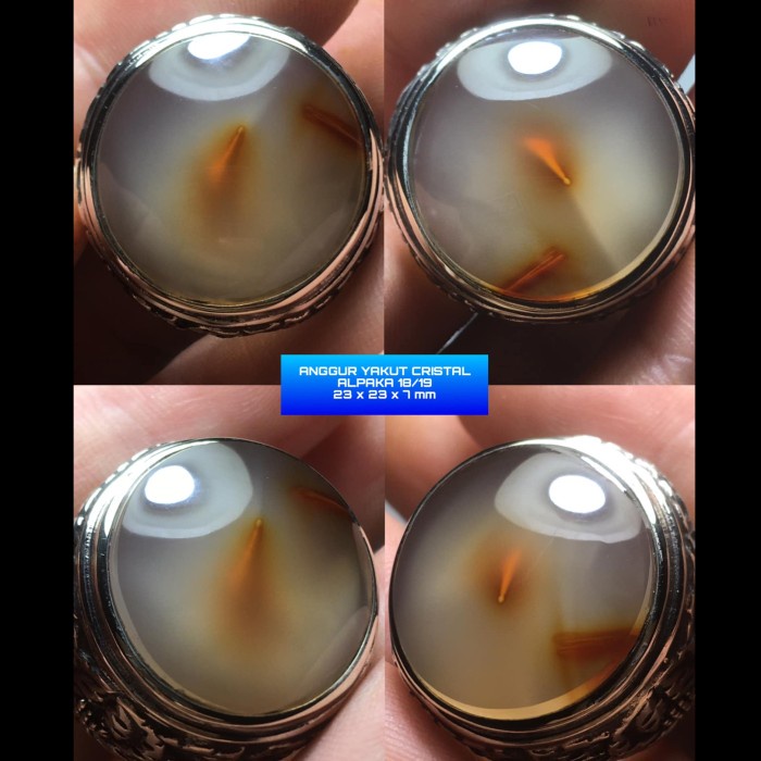 Cincin Batu Akik Kristal Motif Gambar Anggur Yakut Kuning Emas Antik