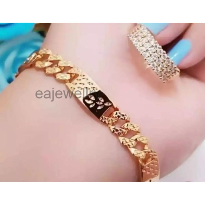 Gelang emas wanita plat padi free cincin 24 karat asli realpict perhiasan gelang tangan wanita