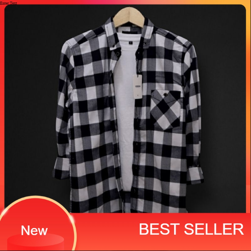 Kemeja Flanel Pria Lengan Panjang Kualitas Premium Flanel Motif Kotak Catur Hitam Putih Size M L XL 