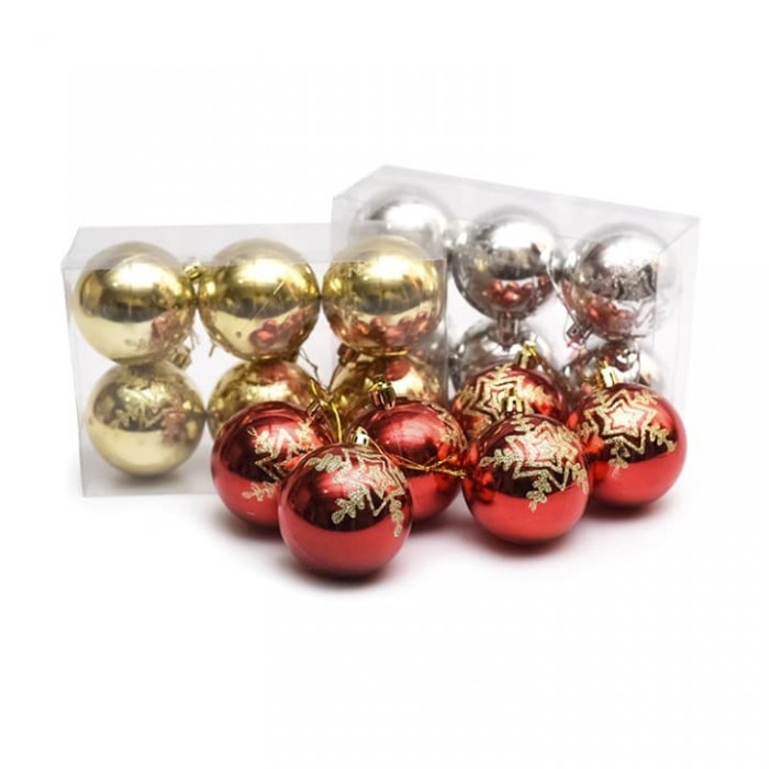 RRS Hiasan Bola Natal Motif 6cm isi 6 Motif-Bola Natal-Dekorasi Natal - Silver
