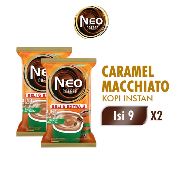 

Neo Coffee Kopi Instan Caramel Macchiato Pack 20 gr isi 6 + 3 pcs x2