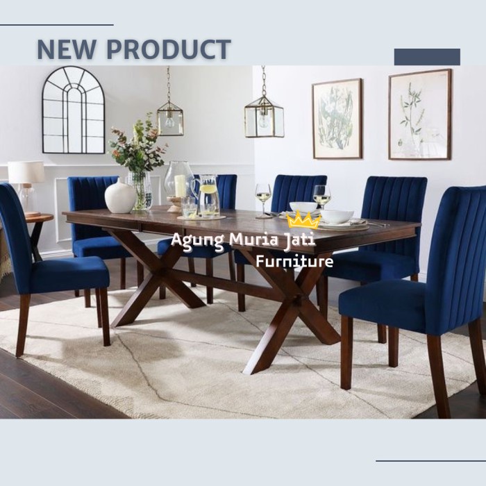 Meja Makan Minimalis Kursi 6 Jati Tua Bludru