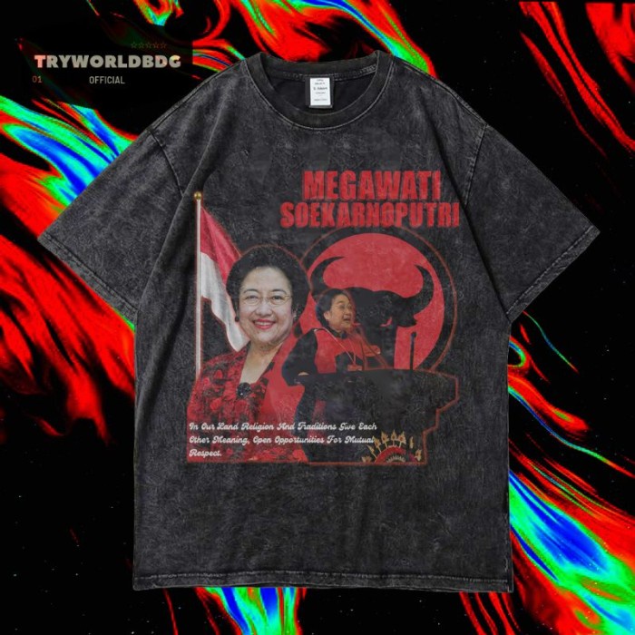Megawati Soekarnoputri Stone Wash Oversized T-Shirt Vintage Tee Atasan - S