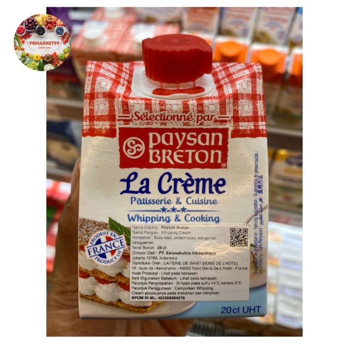 

Paysan Breton La Creme Patisserie & Cuisine France Whiping Cream 20 Cl