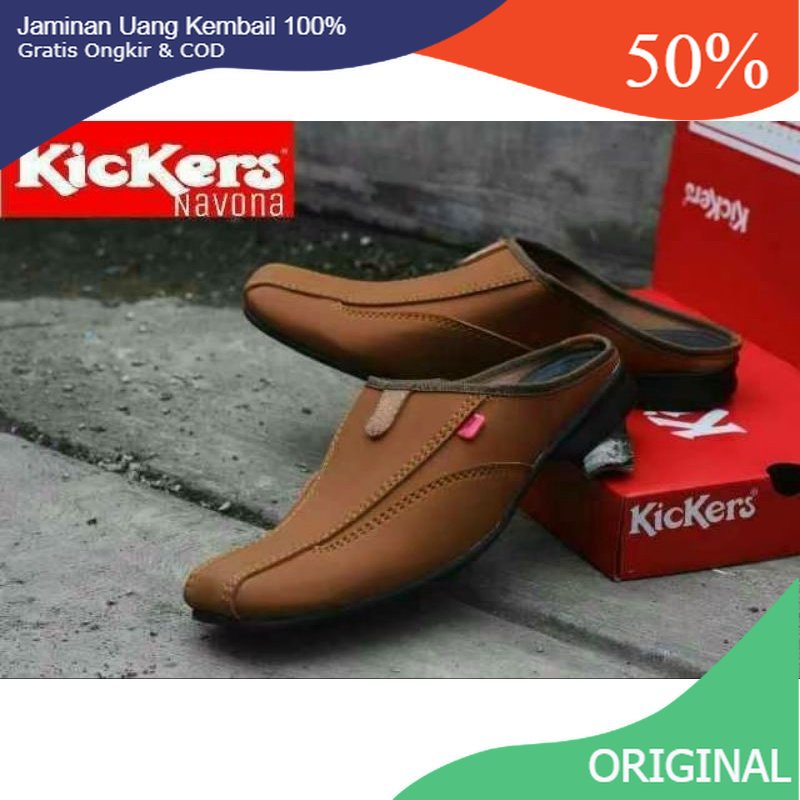 EDI77 - KICK  - Sandal Sepatu Kulit Pria Bustong Tutong thoe Thong Brongsong Asli Original Unisex Wa