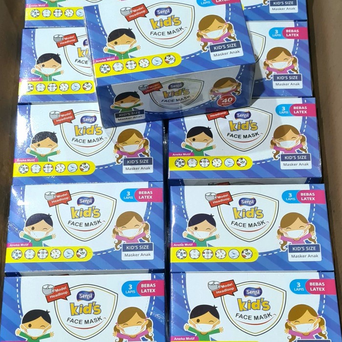 [I-ONE] MASKER SENSI ANAK HEADLOOP MOTIP 40PCS - SENSI KIDS MASK 3PLY - mix 3 motip