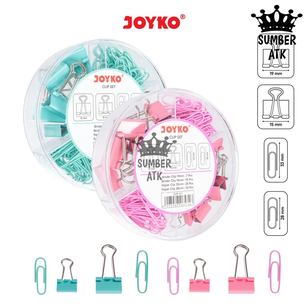 

Clip Set Klip Penjepit Kertas Joyko 4 Type / Binder Clip , Paper Clip 1 SET