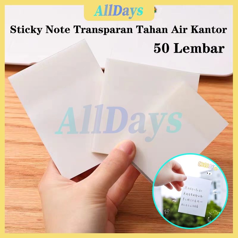 

50 Lembar Sticky Note Transparan Tahan Air Kantor Sticky Pad Sticky Notes Transparent Plastik Dapat Ditulis Permukaan Halus