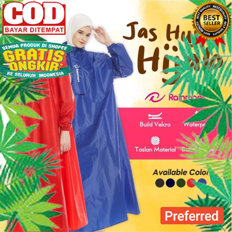 RAINMOES Jas Hujan Hijabers Muslimah Gamis Syar'i Jumbo Zipper Jaz Hujan Rok Jas Ujan Wanita Syari//