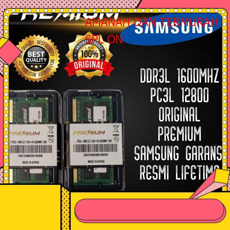 TERBATAS [PROMO] RAM NB LAPTOP DDR3 DDR3L 2GB 4GB 8GB 1333MHZ 1600MHZ PC3L 12800 GARANSI RESMI SAMSUNG PREMIUM ORIGINAL KMBR88