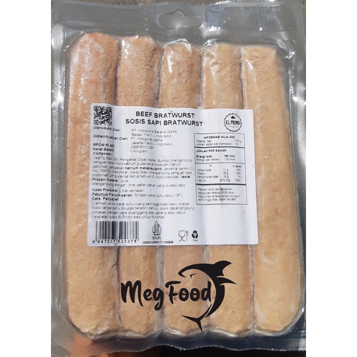 

El Primo Beef Bratwurst | Sosis Sapi Bratwurst 1Kg