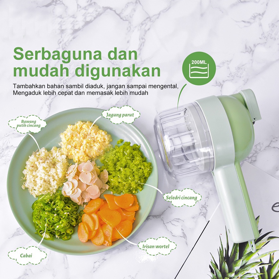 Food Chopper Elektrik Alat Pemotong Sayuran Elektrik Chopper 4 In 1 Pemotong Sayuran Multifungsi