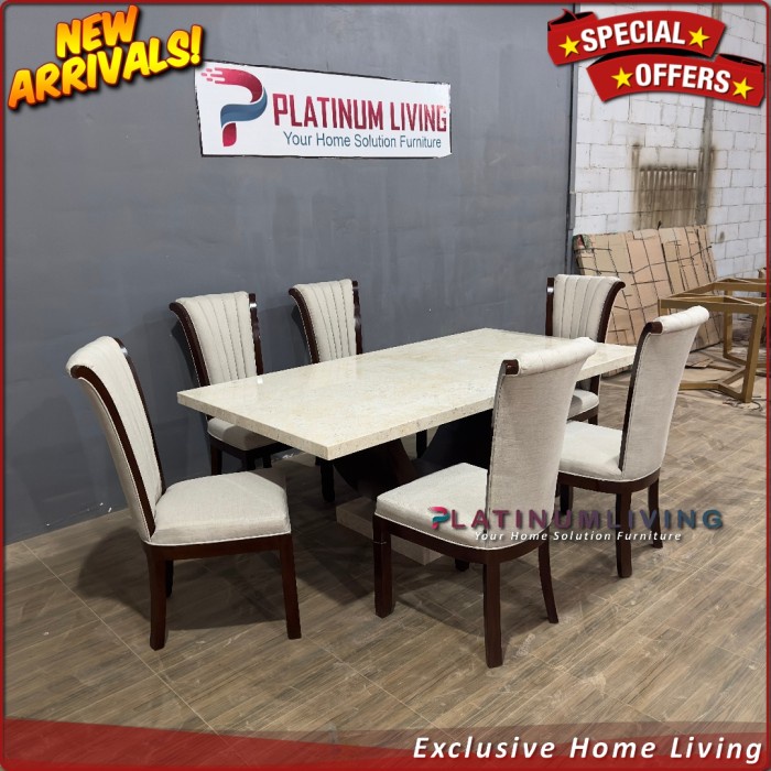 Meja makan marmer Cream meja makan jati meja makan marmer kursi 6 Furniture Jepara