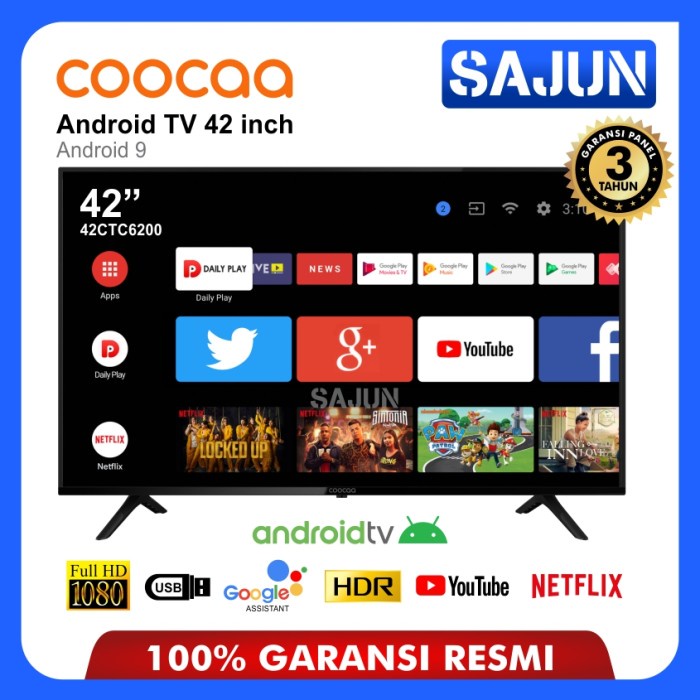 Coocaa Smart Android TV 42 Inch LED TV Full HD 42CTC6200 Garansi Resmi