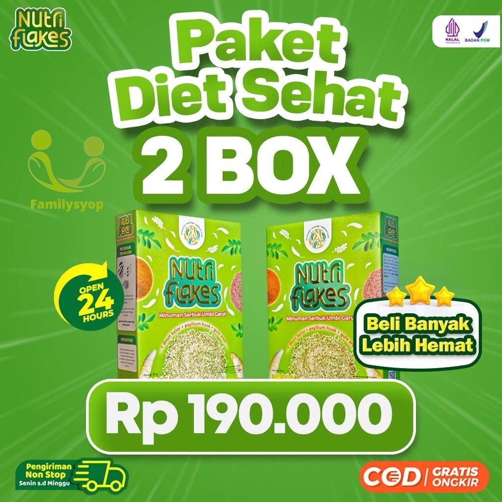 

Promo Pake Diet Sehat 2 Box Nutriflakes - 100% Original Minuman Serbuk Umbi Garut Suplemen Makanan Diet Atasi Asam Lambung Diabetes Kontrol Kolesterol Kolestrol Lancarkan Pencernaan