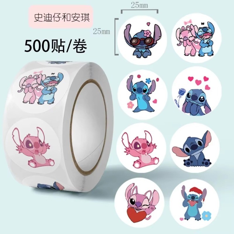 

500pcs Stitch Stickers Anime Seal Label Decorative Cartoon Kids Party Candy DIY Round Seal Stickers Rolls Stickers Toys