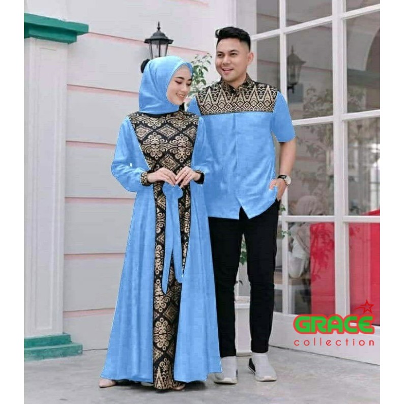 REAL Couple Muslim Batik 2in1 Rizhan SIZE M-XXL / JAN23 / Gamis Couple Lebaran Big Size / Pakaian Le