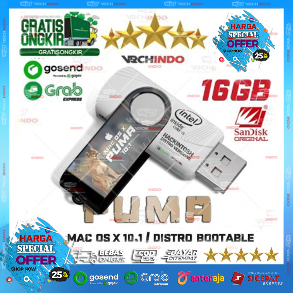 Mac OS X 10.1 - MacOS PUMA | Hackintosh for Laptop / PC Desktop / Komputer | 16GB Bootable Installer