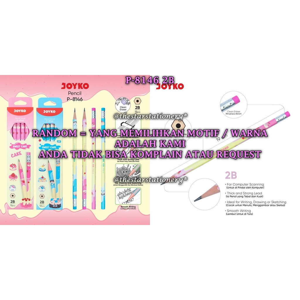 

(1 Pak Isi 12 Pcs) Pensil JOYKO P-8146 2B / Pencil Pensil Joyko P-8146 2B RANDOM (1 Pak Isi 12 Pcs)
