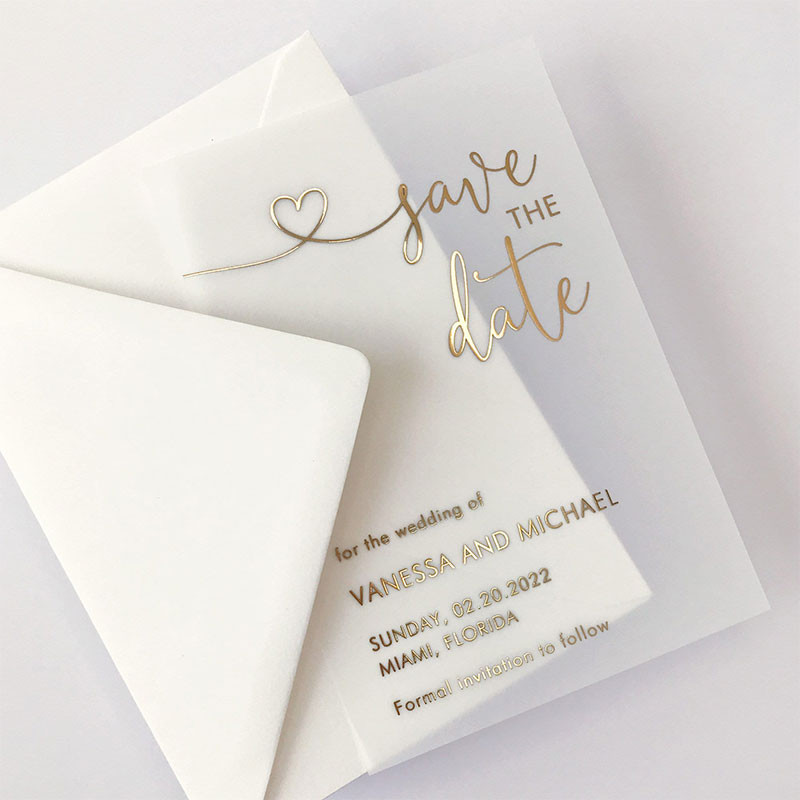 

10 Pcs Custom Gold Foil Vellum Save The Date Invitations Wedding Invitations Personalized Party Invitations and Envelopes