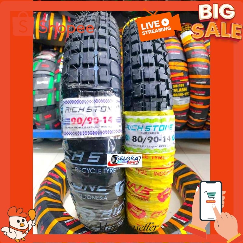 PROMO sepasang ban matic trail tubeles 80/90-14 dan 90/90-14 ban honda beat vario mio spin fino spac