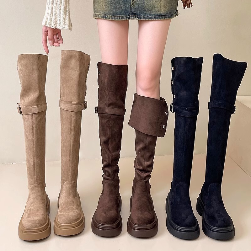 2023 Autumn/Winter Women Knight Boots Fold Thick Bottom Western Boots Thick Heel Over Knee Boots Kni