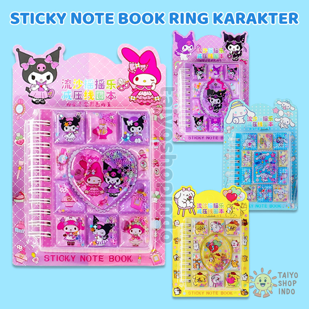 

TAIYO Note Book Ring 3D Sticker Karakter Kuromi Melody Quicksand Shake Stiker Buku Catatan Book Anak