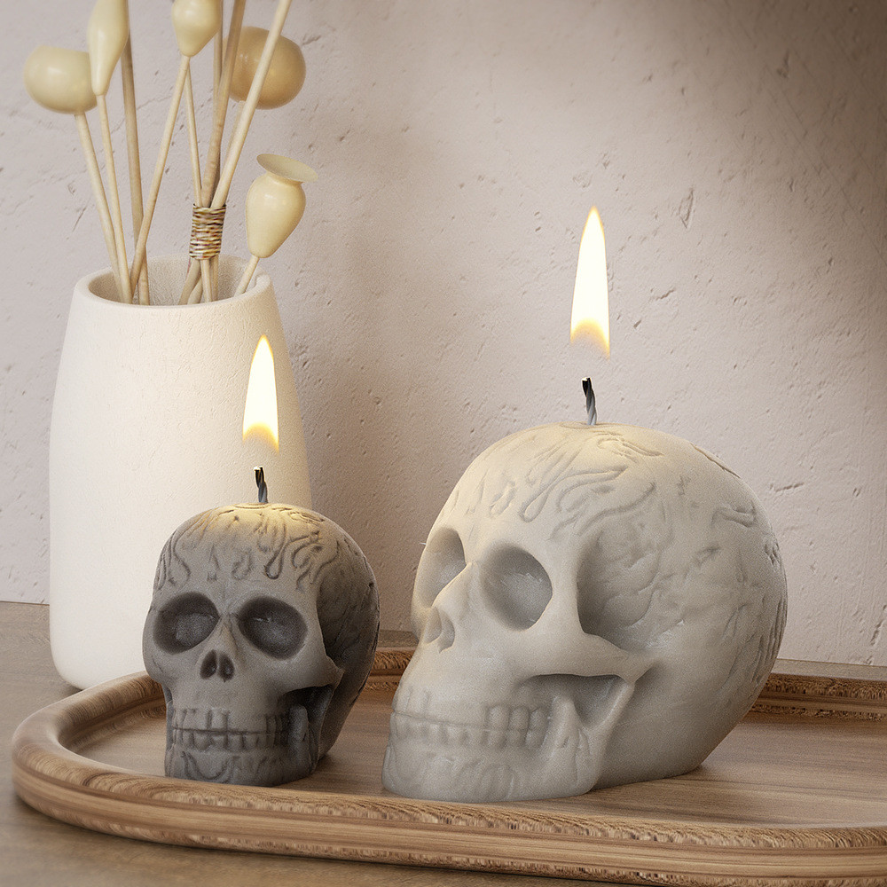 

3D Skull Head Silicone Mold Halloween Decoration DIY Epoxy Resin Candle Gypsum Silicone Mold Crafts Resin Candle Making Supplies