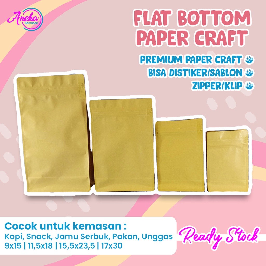 

(1 PACK isi 10 PCS) Kpack Zipper Kemasan Flat Bottom Ecopack Paper Craft 9x15 11.5x18 15.5x23.5 17x30