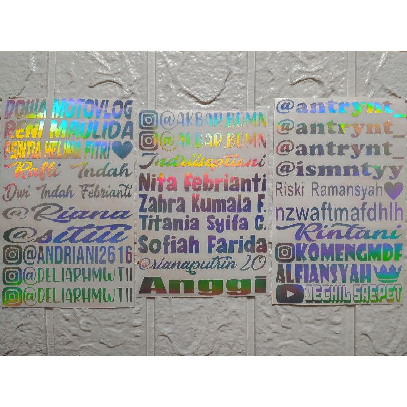 stiker nama hologram / custom nama / stiker cutting / stiker custom / stiker viral / stiker helm