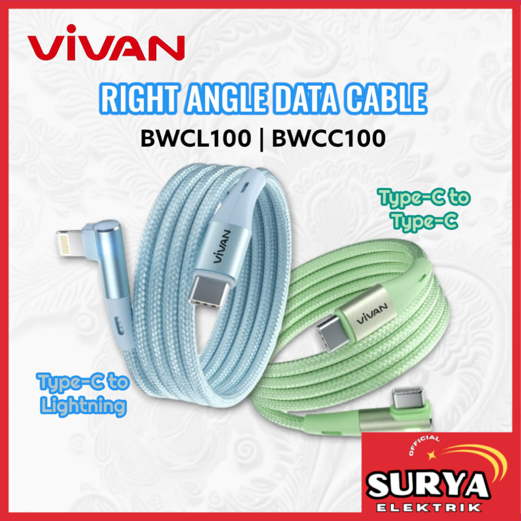 Kabel Charger VIVAN Data Gaming Siku Type-C to Type-C / Lightning Iphone FC / PD 3A Braided LED Indi