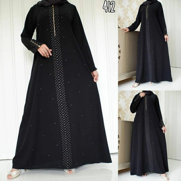 Gamis Abaya hitam / Abaya Arab ori / Abaya zipper mata resleting dada - XL