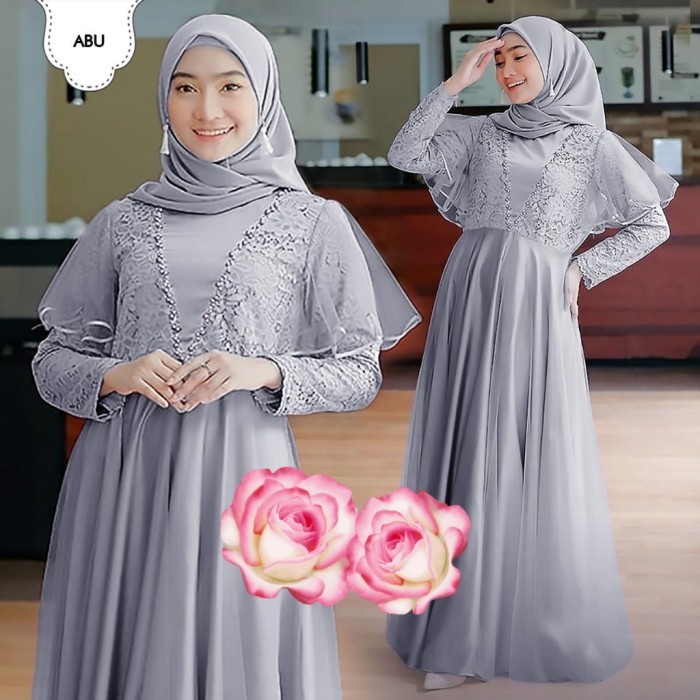 gamis pesta dress Bilqis abu xl maxi baju muslim lqis at