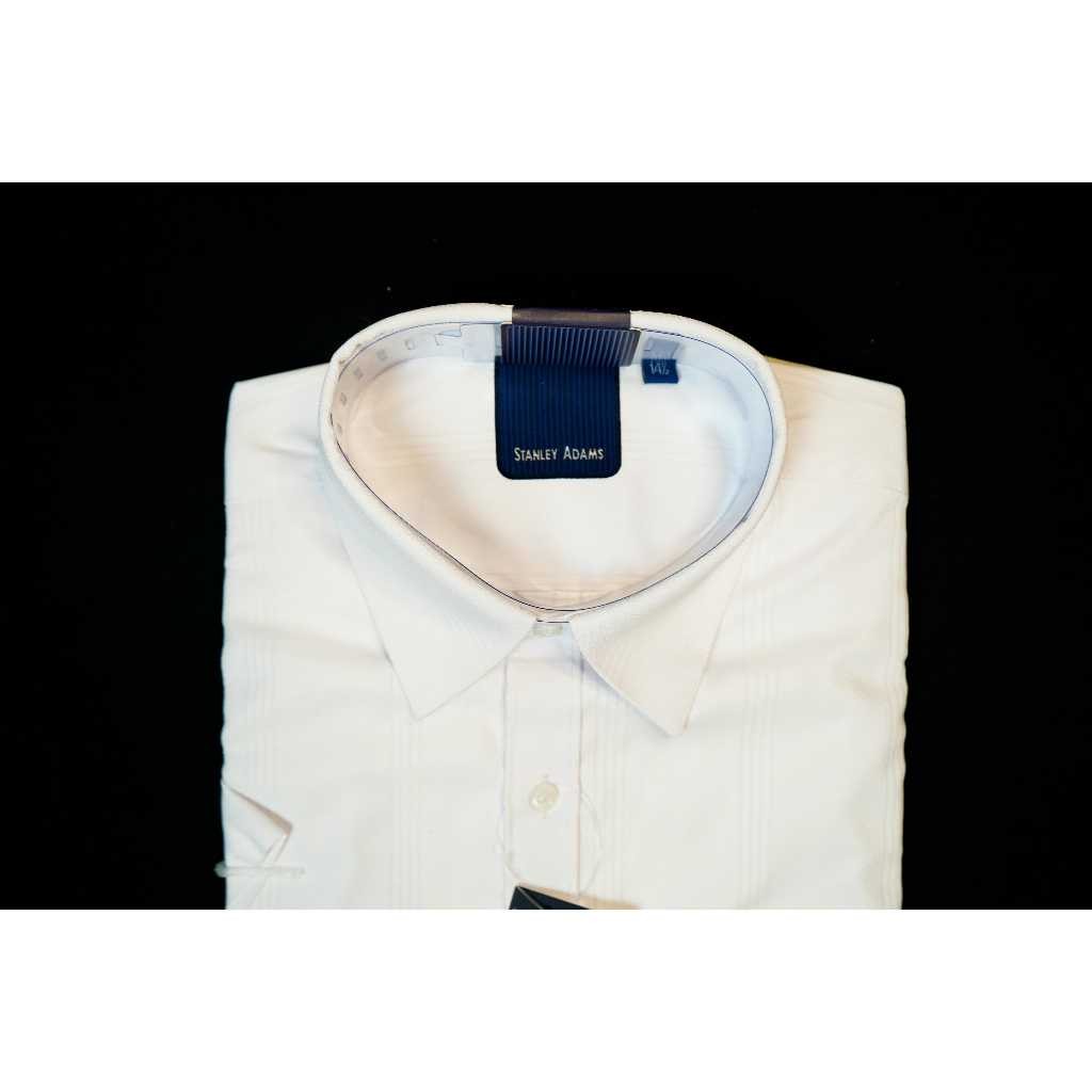 Baju Muslim Kemeja Koko Pria Reguler Fit Lengan Pendek Putih Motif Bordir Stanley Adams