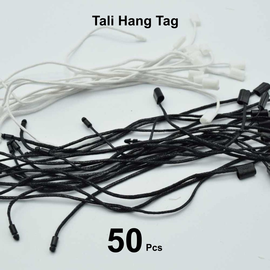 

50 PCS - TALI HANGTAG MURAH LOOP PIN HANG TAG LABEL BAJU PAKAIAN STRING HITAM PUTIH SATUAN MURAH