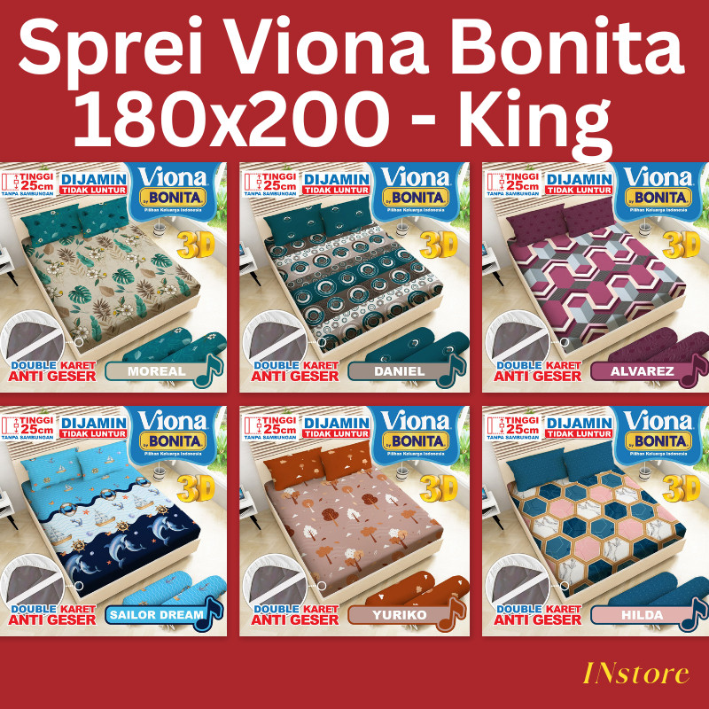 Sprei Viona By Bonita Ukuran King 180x200 T.25 - Sprey / Seprei Tinggi 25