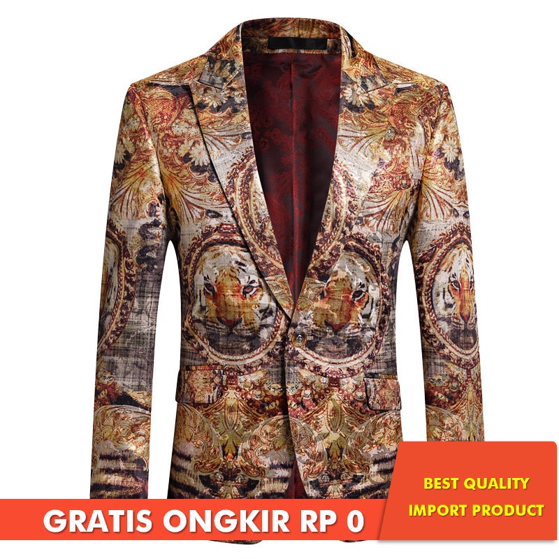 Jas Pria Setelan Baju       Setelan Baju Cetak Emas Tren Import
