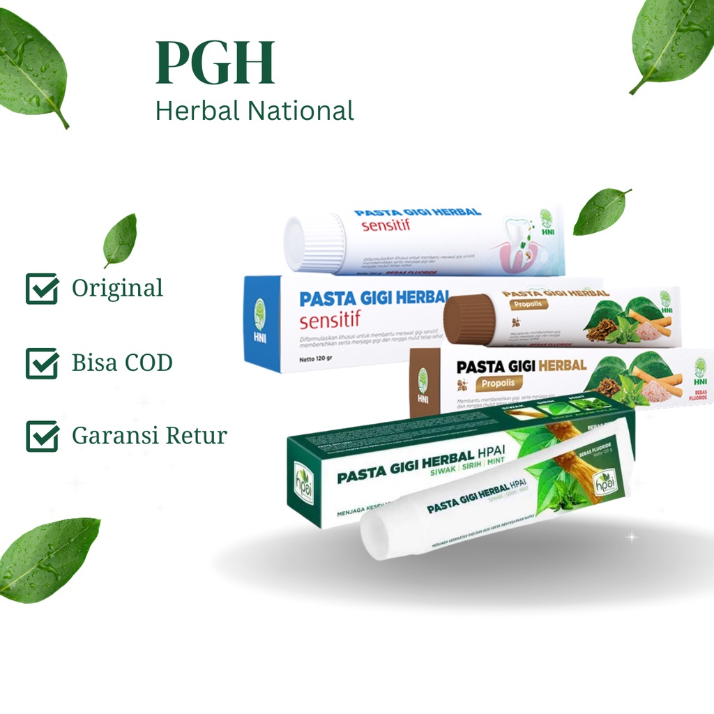 

- PASTA GIGI HERBAL Siwak & Mint - PGH | Cengkeh, Propolis, Sensitifc - HNI BPOM - Produk Herbal