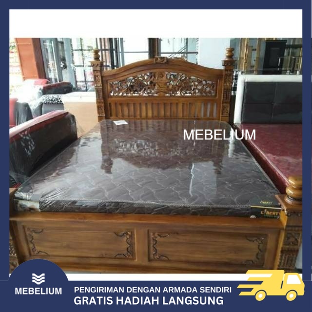 [Original] Set Kasur Jati Tempat Tidur Dipan Jati | Ranjang Springbed Kayu Jati Muda Minimalis