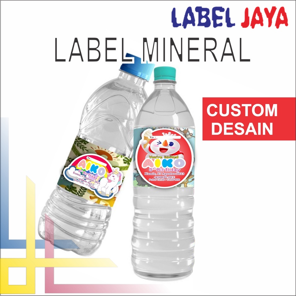 

Ready Stiker Label Botol Minuman Air Mineral Aqua Ulang Tahun Anak - 5 x 23 cm, Stiker Chromo Cetak Free Desain